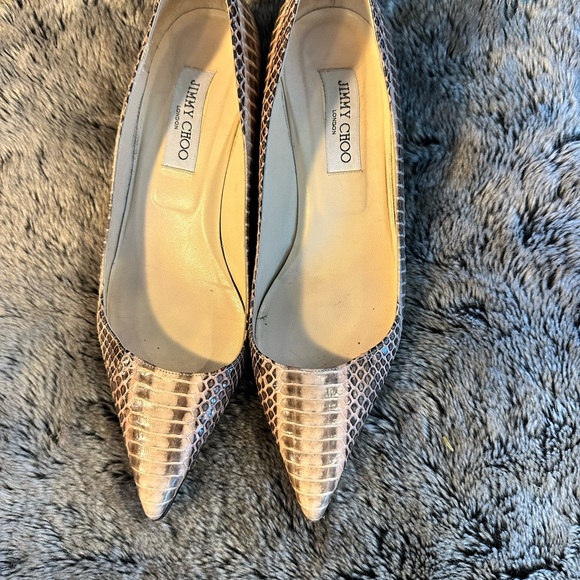 Jimmy CHOO Metallic Python Pointed Toe Kitten Heels, Size 39 - Picture 9 of 10